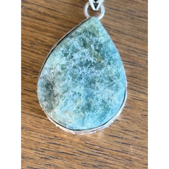 Sterling Silver 925 Aqua Stone Pendant 2.25" - Picture 3 of 4